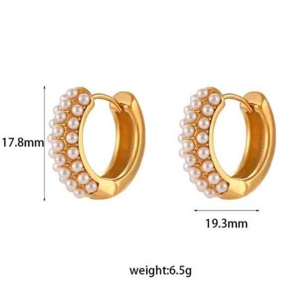 NEW 18K GOLD PEARL HOOP EARRINGS, NICE EARRINGS, CUTE EARRINGS - Picture 7 of 7